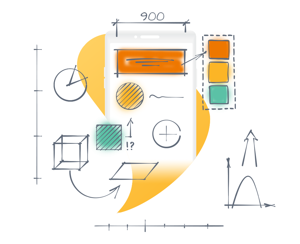 Sketching out the layout of the app in a phone.