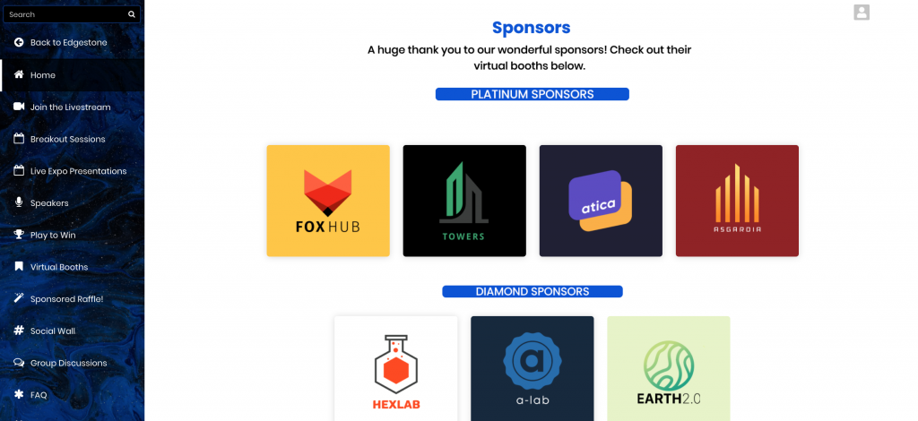 Examples of sponsor widgets in the EventMobi Virtual Event Space