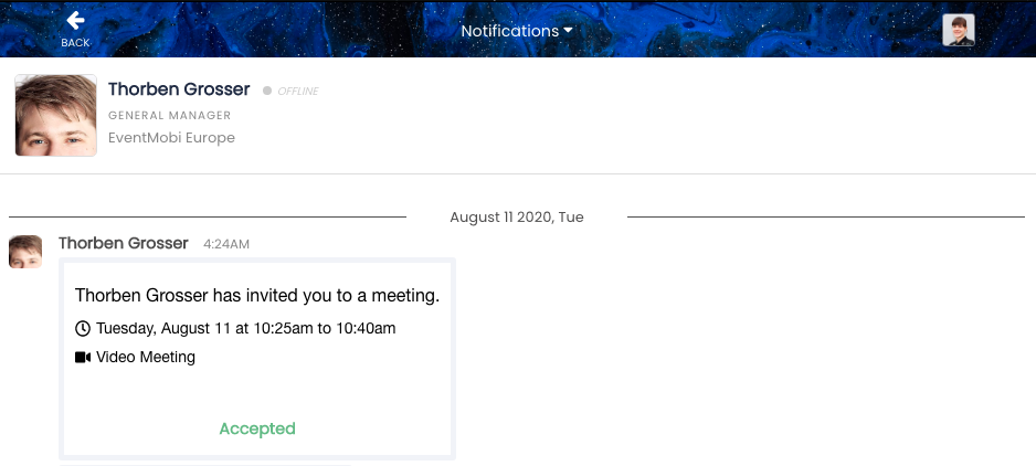 View 1:1 video meeting invitations inside the Virtual Space
