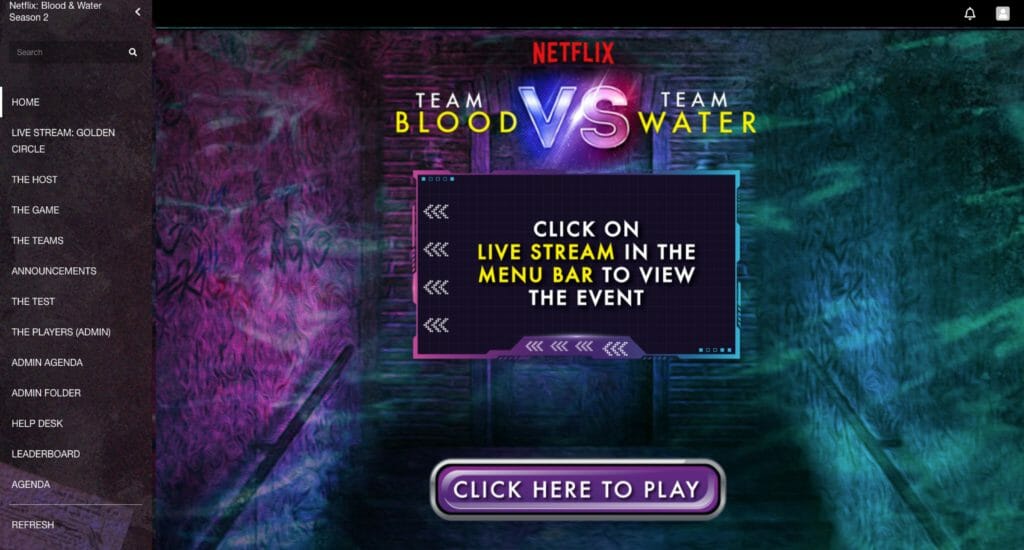 The home screen of Netflix South Africa's event, using EventMobi's virtual platform.