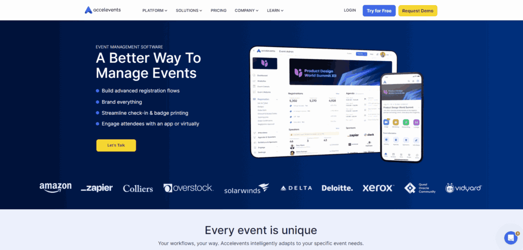 Accelevents’ homepage