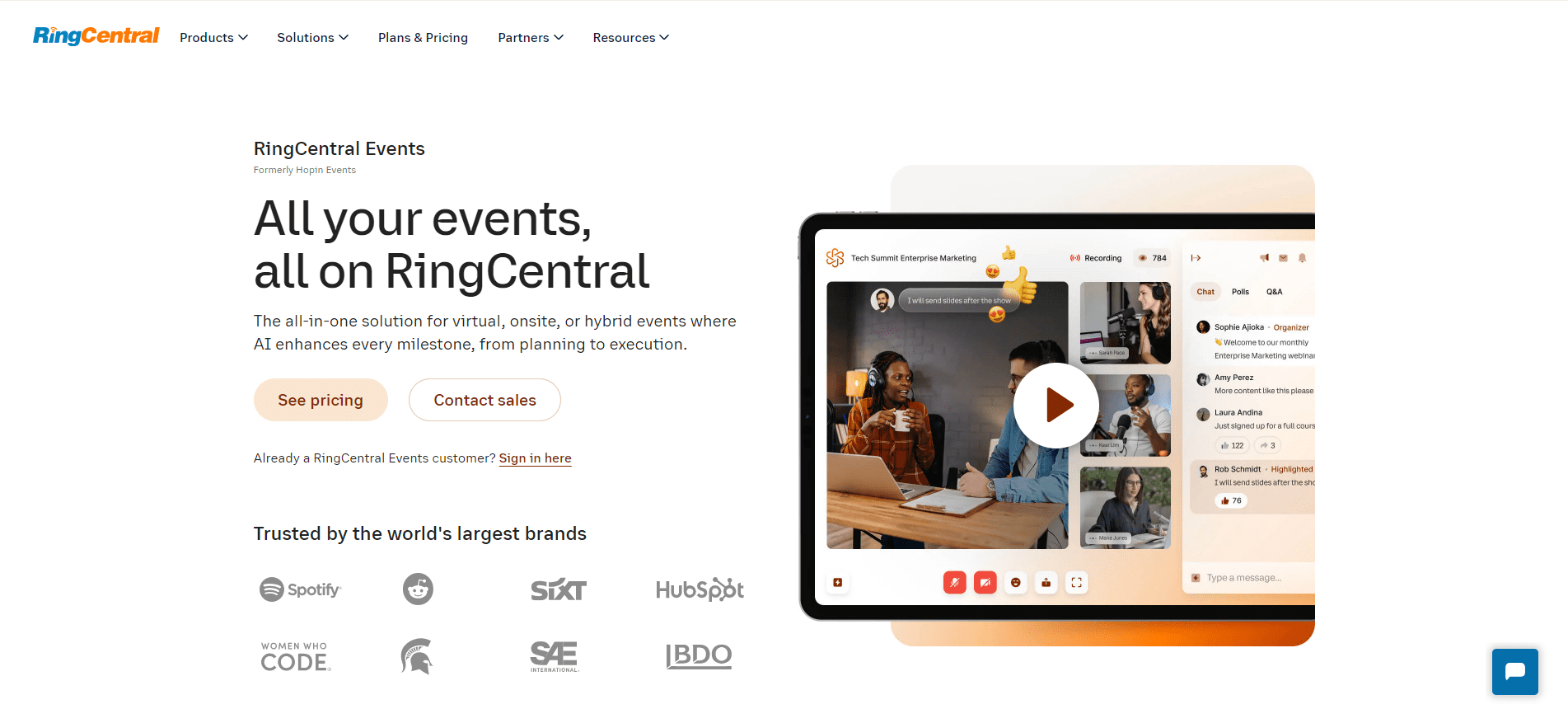 RingCentral's homepage