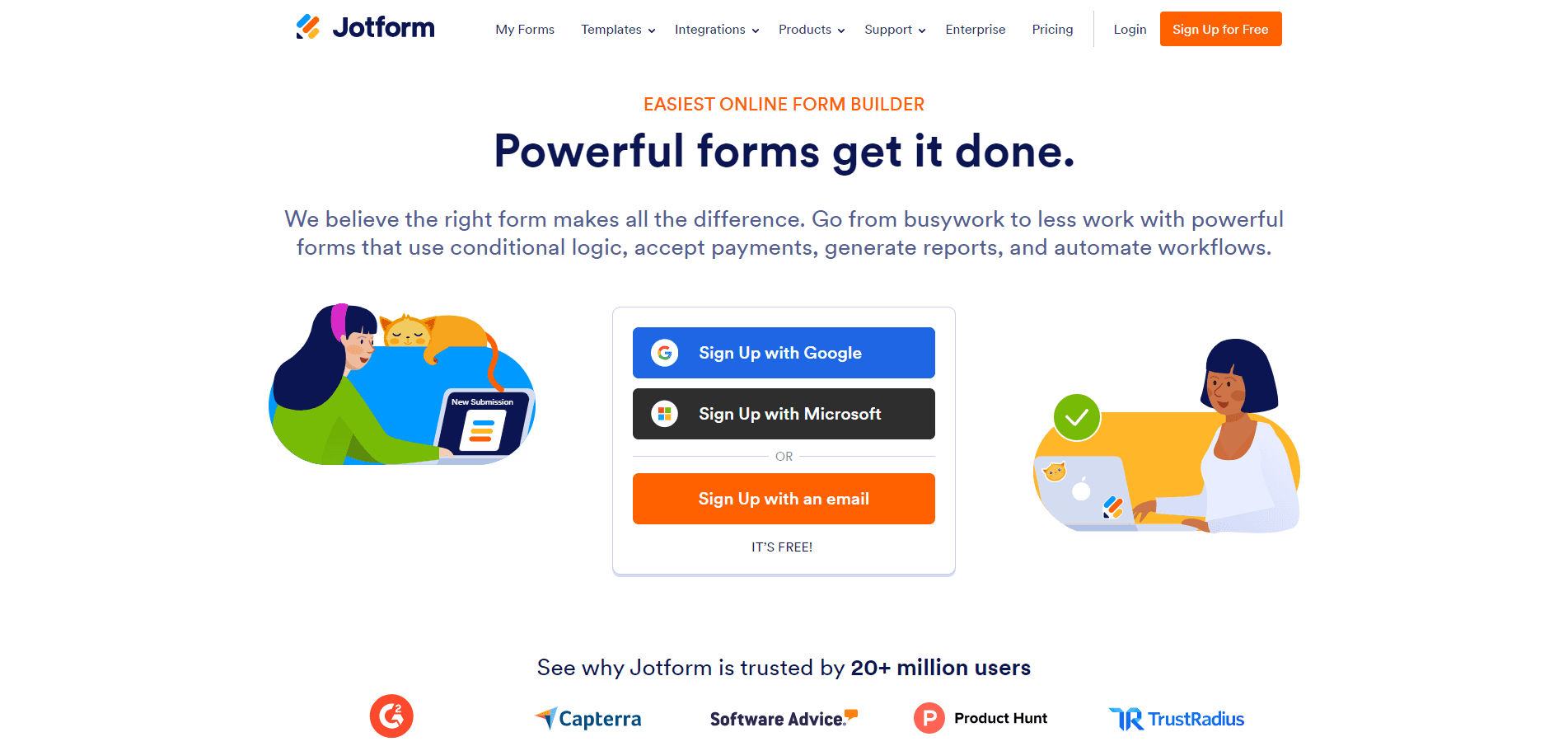 Screenshot of Jotform’s homepage