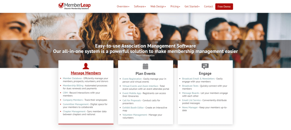 Screenshot of MemberLeap’s homepage