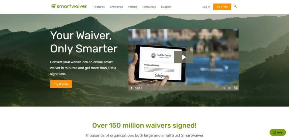 Screenshot of Smartwaiver’s homepage