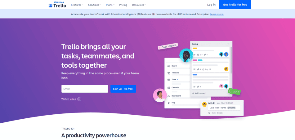 Screenshot of Trello’s homepage