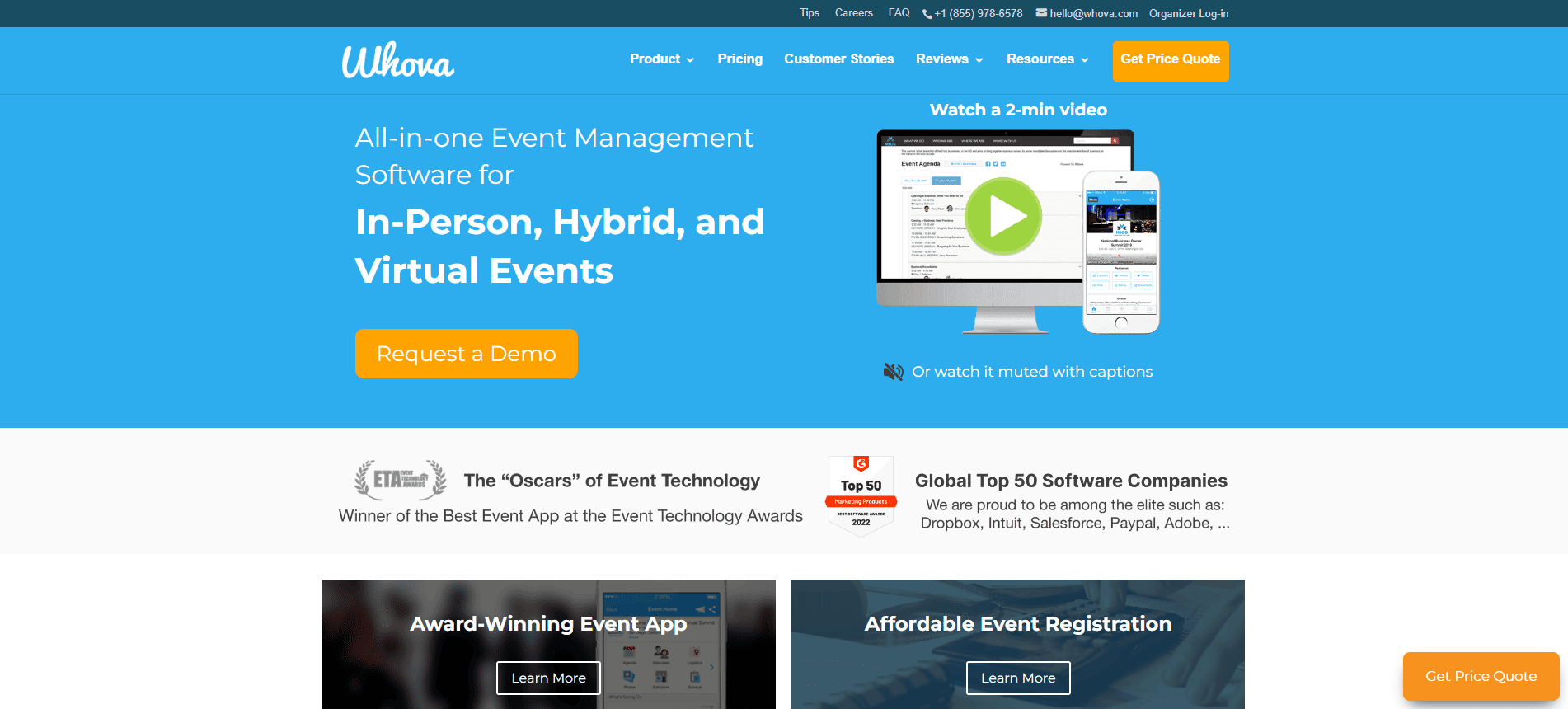 Screenshot of Whova’s homepage