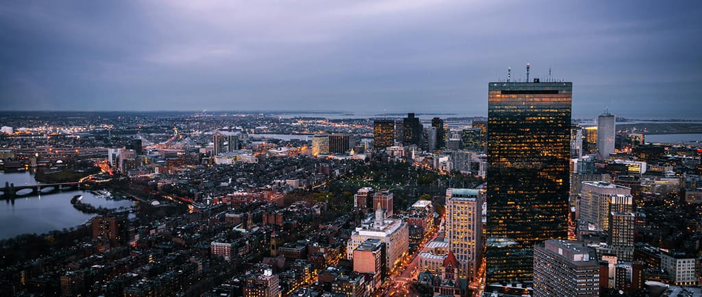 An aerial view of Boston, MA, USA.