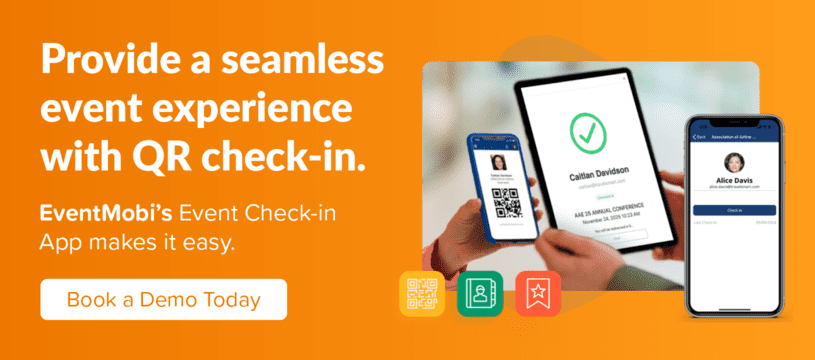 Book a demo of EventMobi's Event Check-in App to provide a seamless event experience with QR check-in.