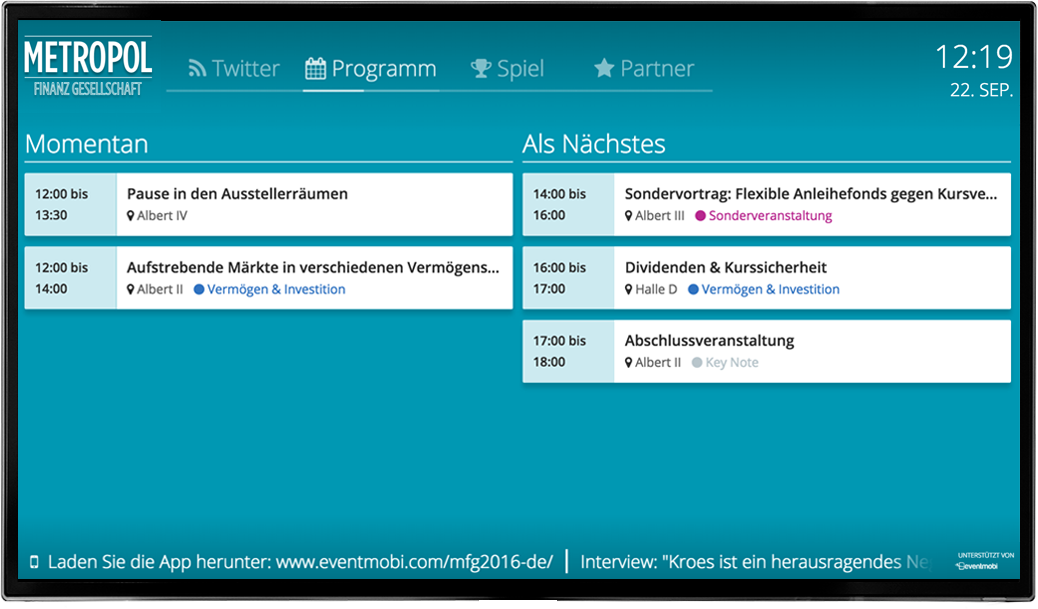 EventMobi Live Display Programm Screen